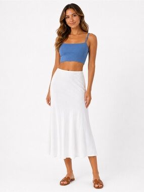 Monisqui White Midi Skirt - Sleek Bias Silhouette